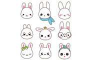 Cute rabbits. Kawaii Bunny faces