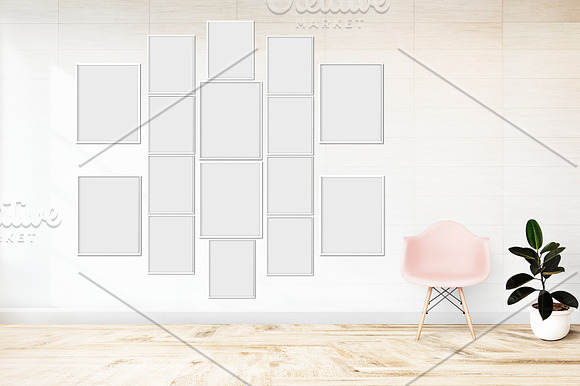 Interior Wall Mockup with 16 Frames in Product Mockups - product preview 1