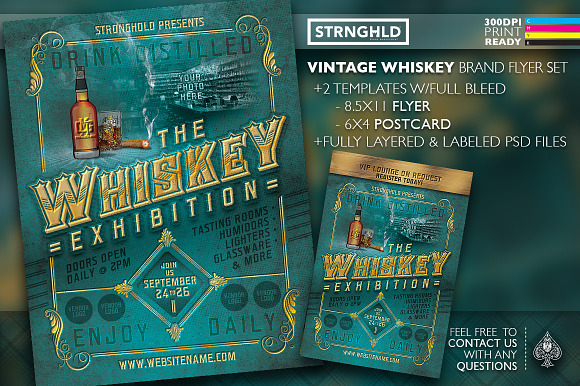 Vintage Whiskey Brand Flyer Set in Flyer Templates - product preview 1