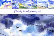 7 watercolor cloudy landscapes