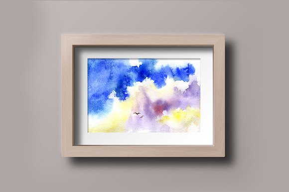 7 watercolor cloudy landscapes in Illustrations - product preview 6