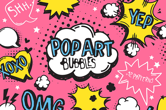 Pop Art Bubbles & Seamless Patterns in Illustrations - product preview 10