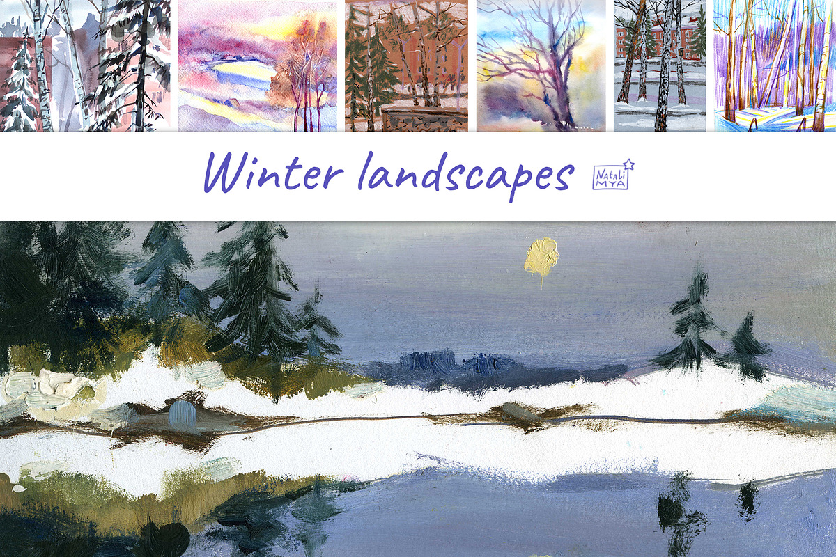 7 digital winter landscapes in Illustrations - product preview 8