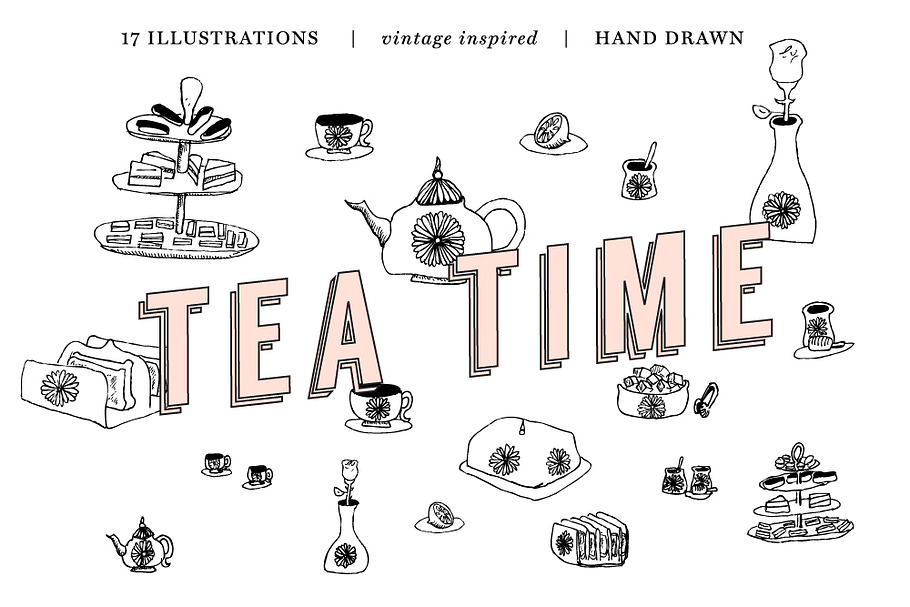Vintage Tea Party Vector Drawings