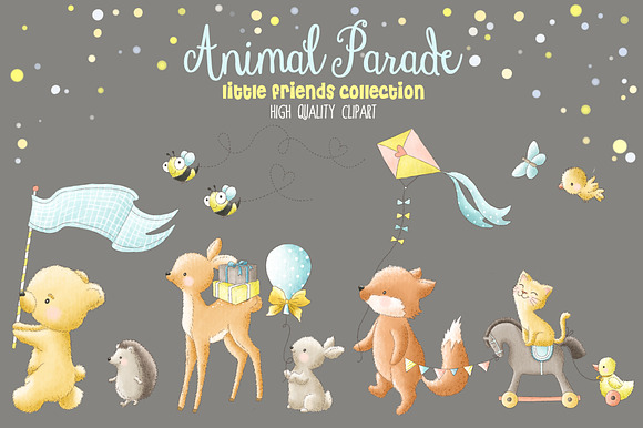 Woodland animals parade clipart in Illustrations - product preview 1