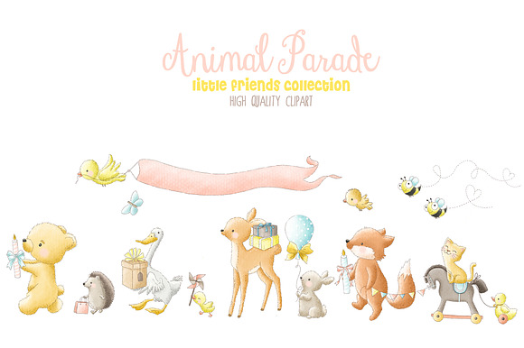 Woodland animals parade clipart in Illustrations - product preview 4