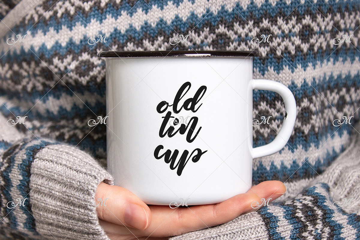 Enamel Coffee Mug In Hands Mock-up in Product Mockups - product preview 8