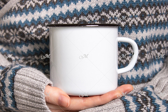 Enamel Coffee Mug In Hands Mock-up in Product Mockups - product preview 1