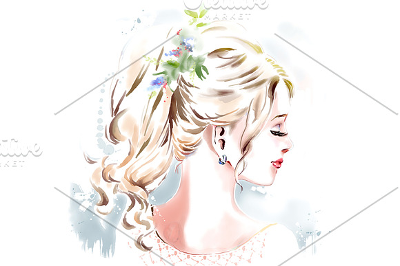 Watercolor female portrait. Woman in Illustrations - product preview 1