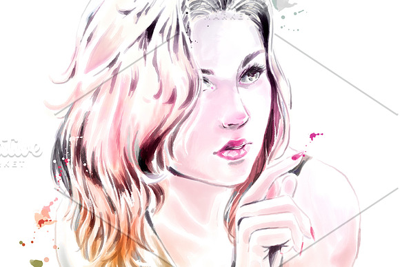 Watercolor female portrait. Woman in Illustrations - product preview 1