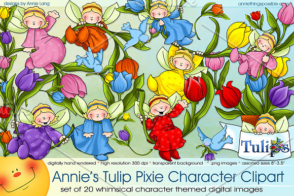 Tulip Pixie Character Clipart in Illustrations - product preview 1