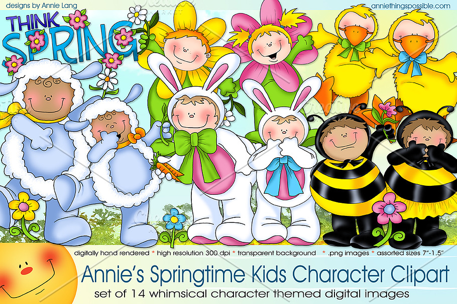 Springtime Kids Character Clipart in Illustrations - product preview 8