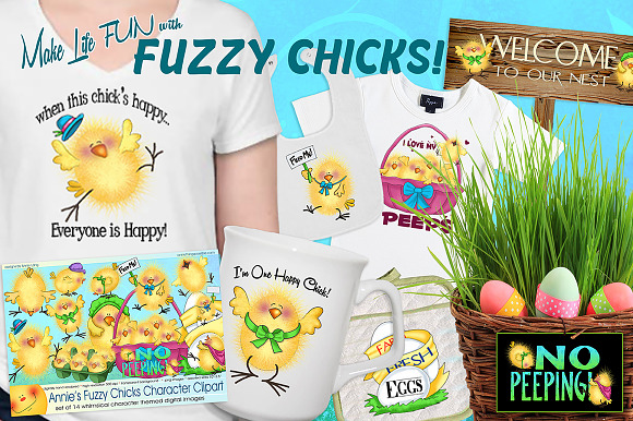 Fuzzy Chicks Character Clipart in Illustrations - product preview 1