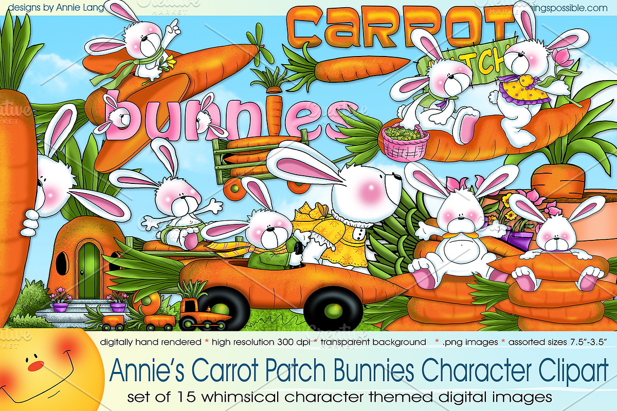 Carrot Patch Bunnies Clipart in Illustrations - product preview 8