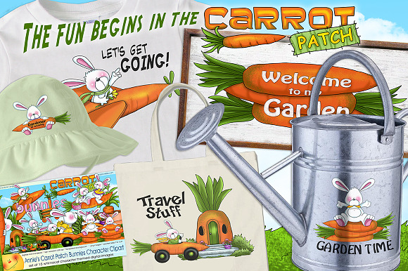 Carrot Patch Bunnies Clipart in Illustrations - product preview 1
