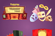Theatre stage decorations icons set
