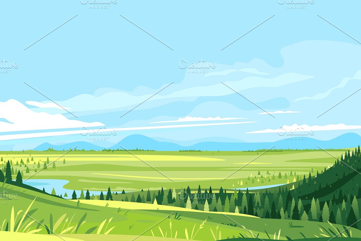 Green valley from the top of hill in Illustrations - product preview 8