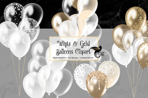 White and Gold Balloons Clipart