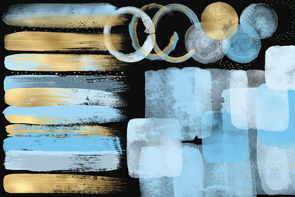 Blue and Gold Watercolor Elements in Illustrations - product preview 1