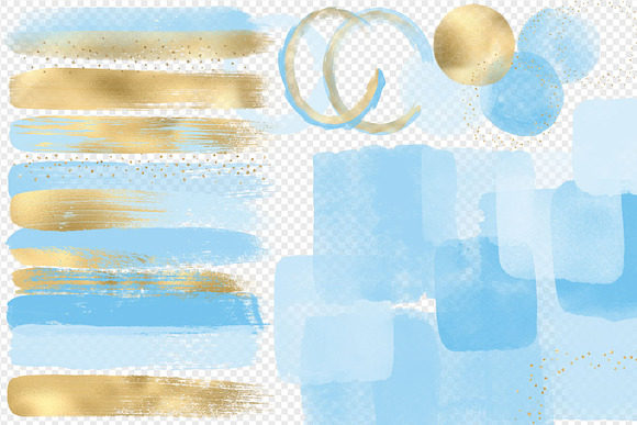 Blue and Gold Watercolor Elements in Illustrations - product preview 2