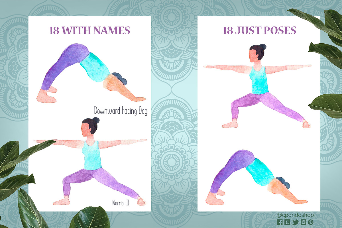 Yoga poses watercolor clip art in Illustrations - product preview 8
