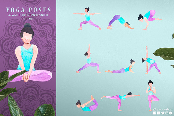 Yoga poses watercolor clip art in Illustrations - product preview 3
