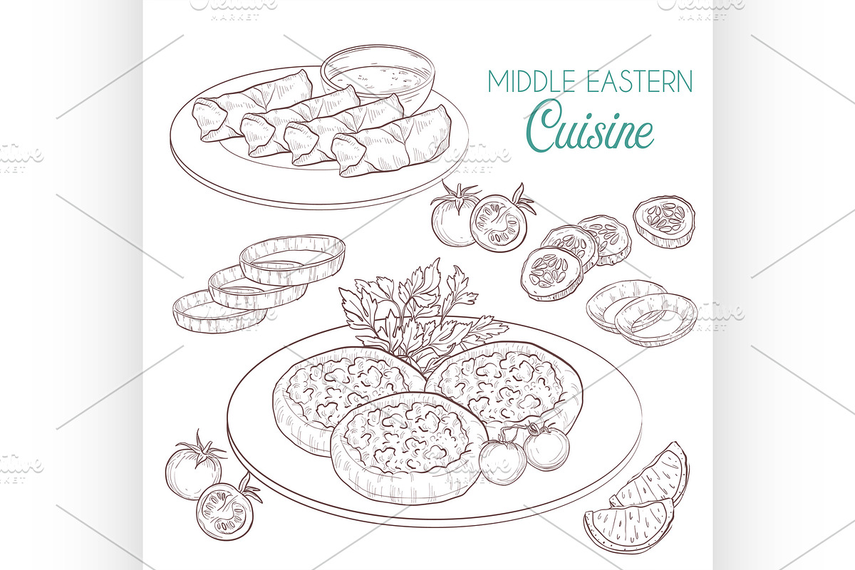 Middle Eastern cuisine, arabian dish in Illustrations - product preview 8