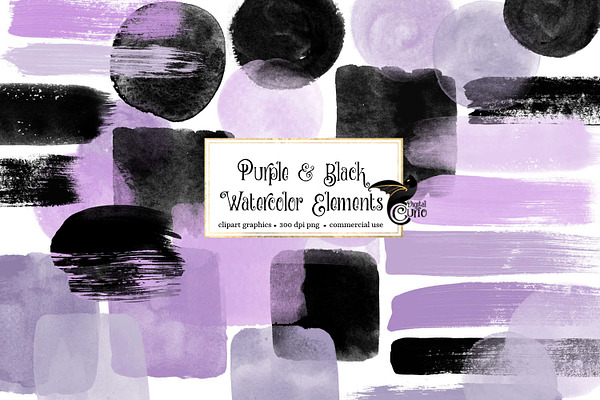 Purple & Black Watercolor Elements