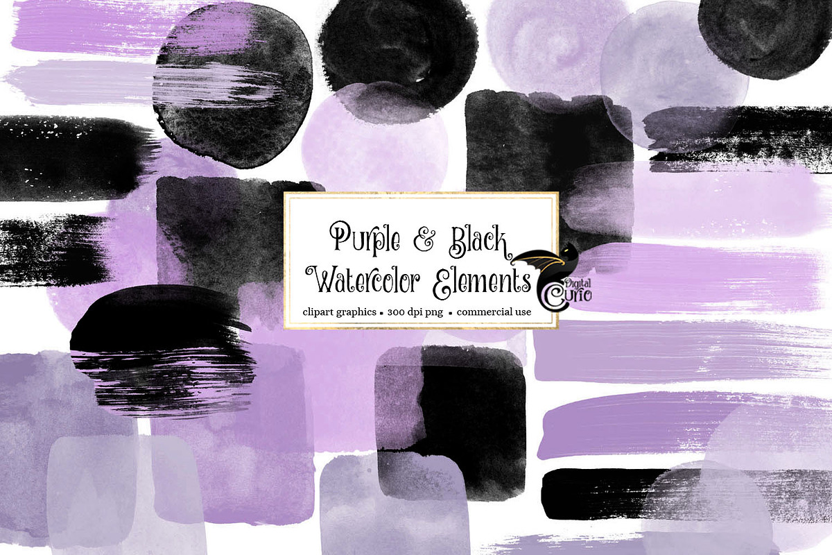 Purple & Black Watercolor Elements in Illustrations - product preview 8