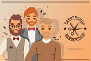 Three hipster barber men with beard
