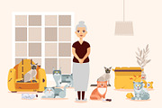 Old woman with cats vector