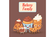 Cute bakery kawaii family vector