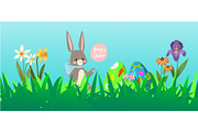 Easter rabbit background with cute