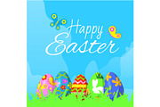 Happy easter with ornamented eggs on