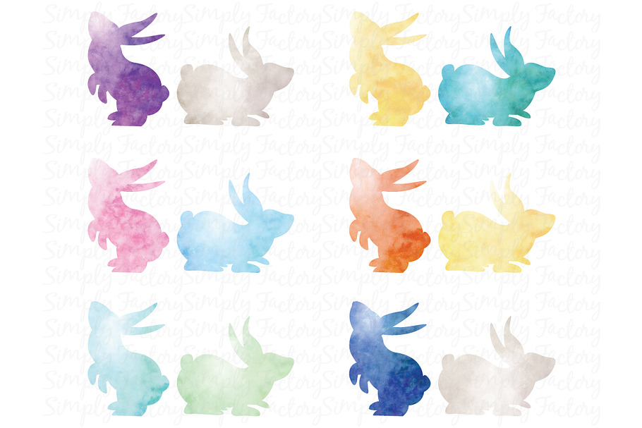 Watercolor Bunny Silhouette Sets in Illustrations - product preview 8
