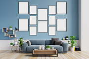 Interior Wall with 12 Frame Mockups