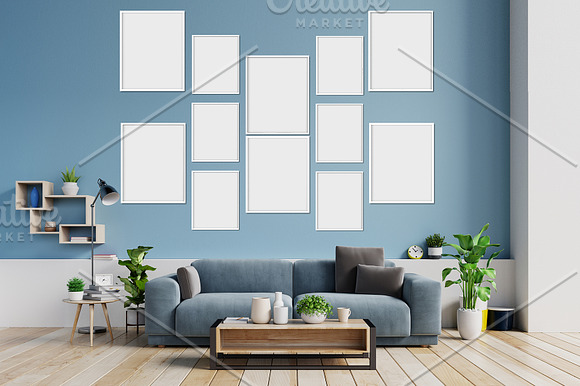 Interior Wall with 12 Frame Mockups in Product Mockups - product preview 1