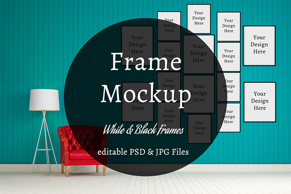 Interior Wall Mockup with 16 Frames in Product Mockups - product preview 4