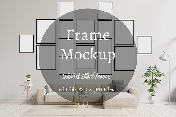 Interior Wall Mockup with 16 Frames in Product Mockups - product preview 2