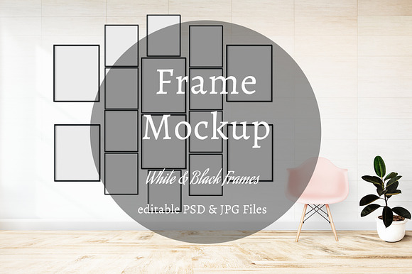 Interior Wall Mockup with 16 Frames in Product Mockups - product preview 2