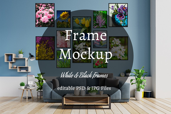 Interior Wall with 12 Frame Mockups in Product Mockups - product preview 2