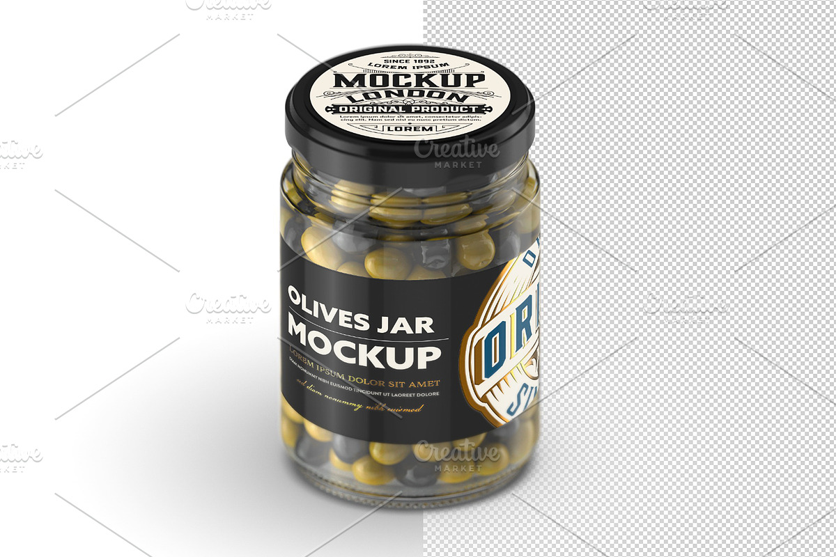 Clear Glass Jar with Olives Mockup in Product Mockups - product preview 8
