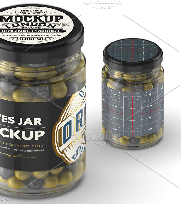 Clear Glass Jar with Olives Mockup in Product Mockups - product preview 1