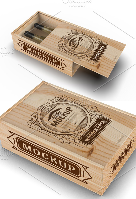 Wooden Box with white Wine Bottles in Product Mockups - product preview 1