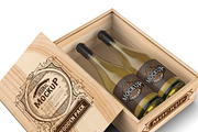 Wooden Box with white Wine Bottles