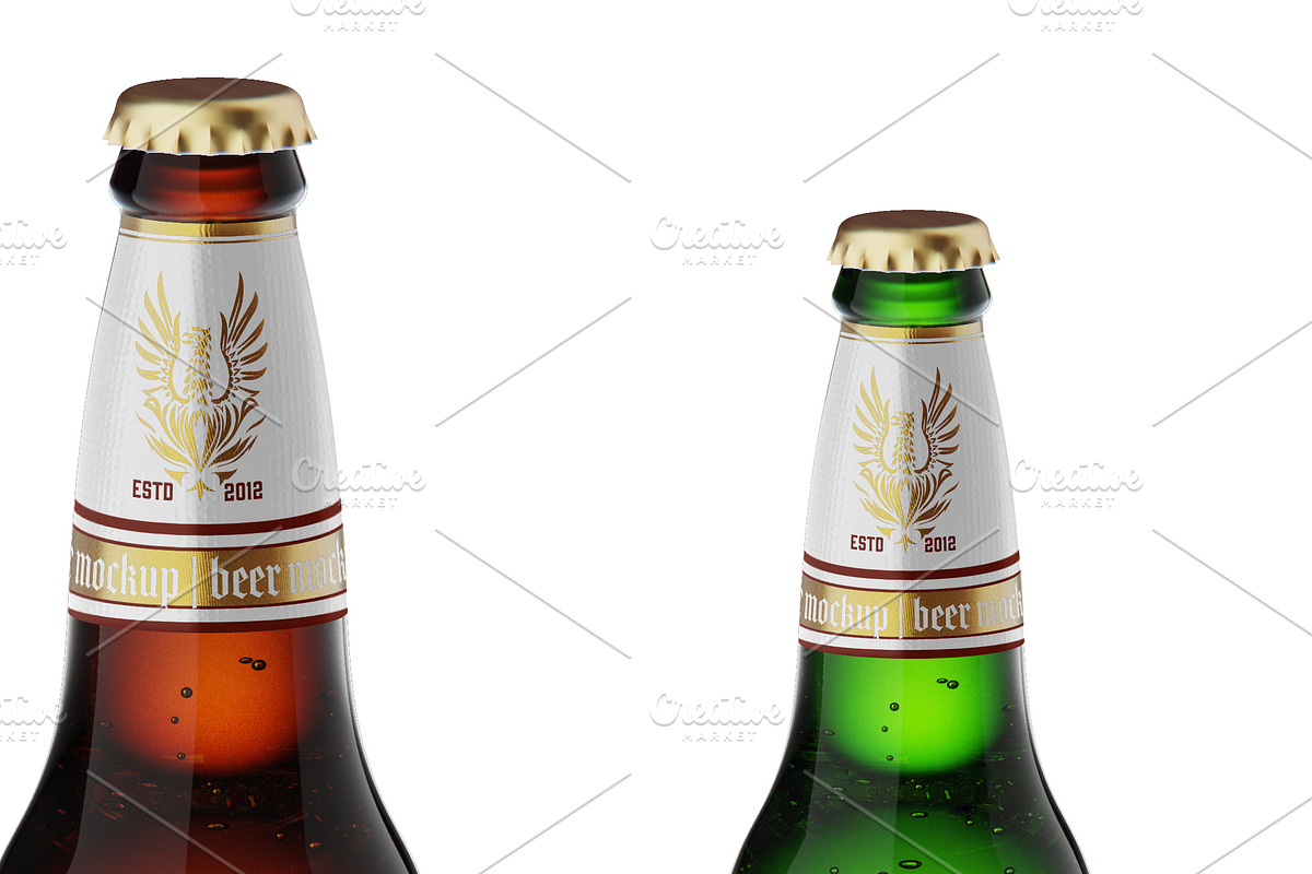 Green / Brown Glass Beer Bottle Mock in Product Mockups - product preview 8