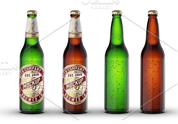 Green / Brown Glass Beer Bottle Mock in Product Mockups - product preview 1