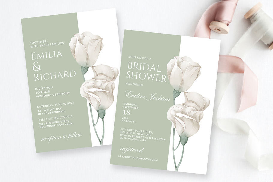 White tulips green pastel Invite in Card Templates - product preview 8