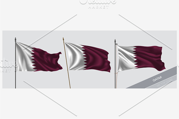 Set of Qatar waving flag vector