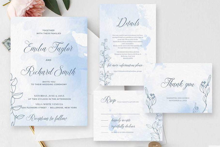 Dusty blue pastel Wedding invitation in Wedding Templates - product preview 8